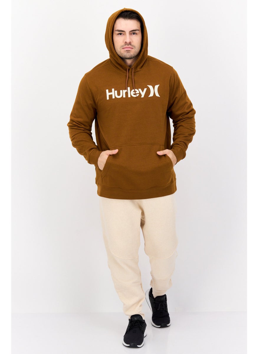 Hurley - Men Hooded Brand Logo Long Sleeve Sweatshirt, Brown - Image 1