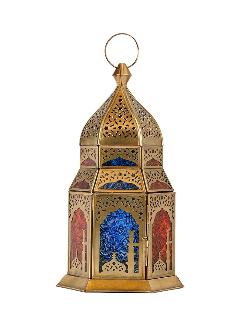 HilalFul Maghreb Red & Blue Glass Decorative Candle Holder Lantern | For Home Décor in Eid, Ramadan, Wedding | Living Room, Bedroom, Indoor, Outdoor Decoration | Islamic Themed | Moroccan