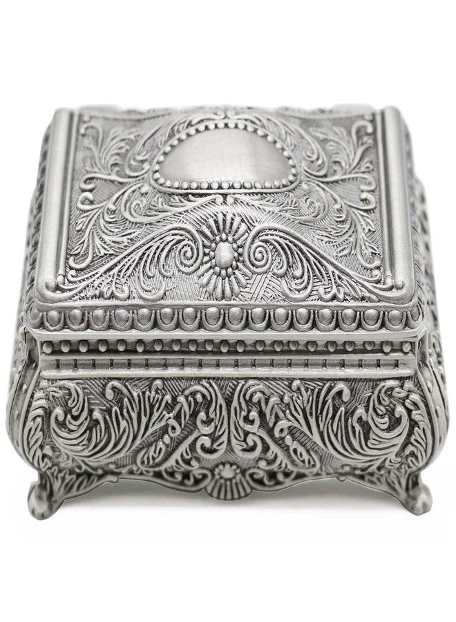 AVESON Rectangle Antique Metal Jewelry Box Trinket Storage Organizer Gift Box Chest Ring Case with Floral Engraved for Girls Ladies Women, Medium - Image 2