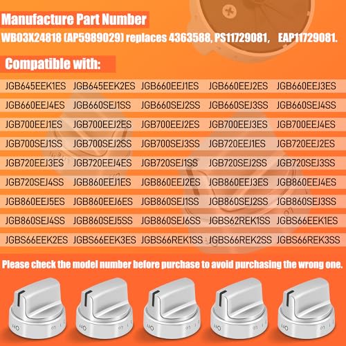 PANDEELS WB03X24818 Stainless Steel Compatible with GE Stove Replacements - Gas Range Burner Control Knob Replace 4363588, AP5989029, PS11729081, EAP11729081 (Pack of 5,Not Universal) - Image 5