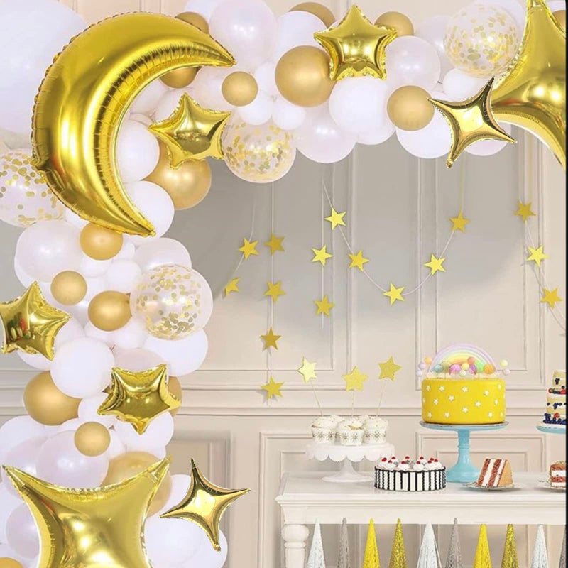 SONICEBUY 54Pcs Star Foil Balloons Moon Foil Mylar Balloons Kit with 50Pcs Gold Star Balloons and 4Pcs Large Moon Foil Balloons for Baby Shower Christmas Anniversary Engagement Wedding Birthday Party Decoration - Image 3