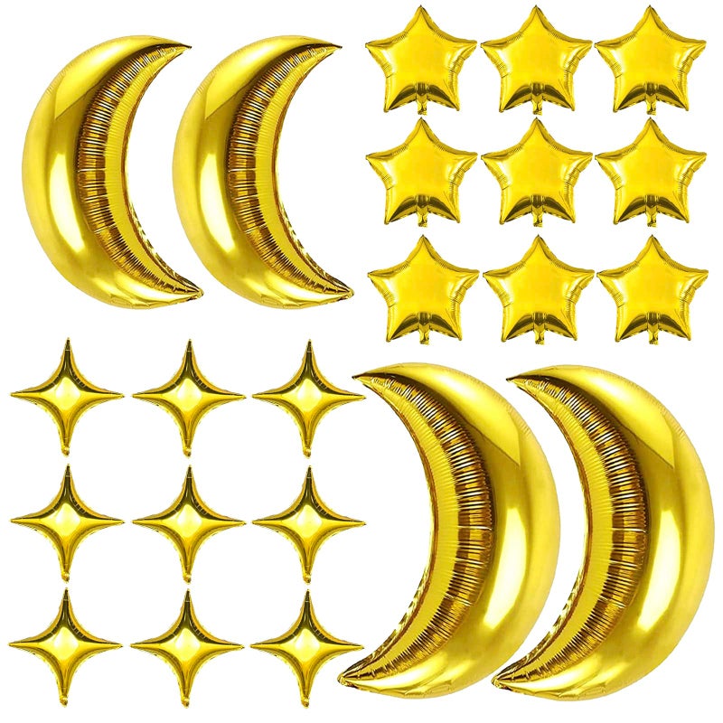 SONICEBUY 54Pcs Star Foil Balloons Moon Foil Mylar Balloons Kit with 50Pcs Gold Star Balloons and 4Pcs Large Moon Foil Balloons for Baby Shower Christmas Anniversary Engagement Wedding Birthday Party Decoration - Image 1