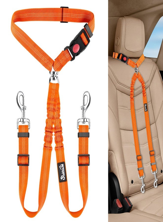 Lukovee Double Dog Seat Belt, New Dual Pet Car Headrest Restraint Safety Seatbelt No Tangle Dog Leash Duty Adjust Elastic Bungee Puppy Lead Splitter Connect Harness in Vehicle Travel for 2 Dogs (OR) - Image 1