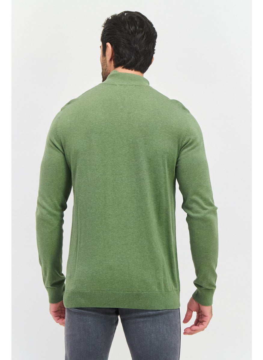 Selected Homme Men Mock Neck Long Sleeve Textured Sweatshirt, Green  - Image 2