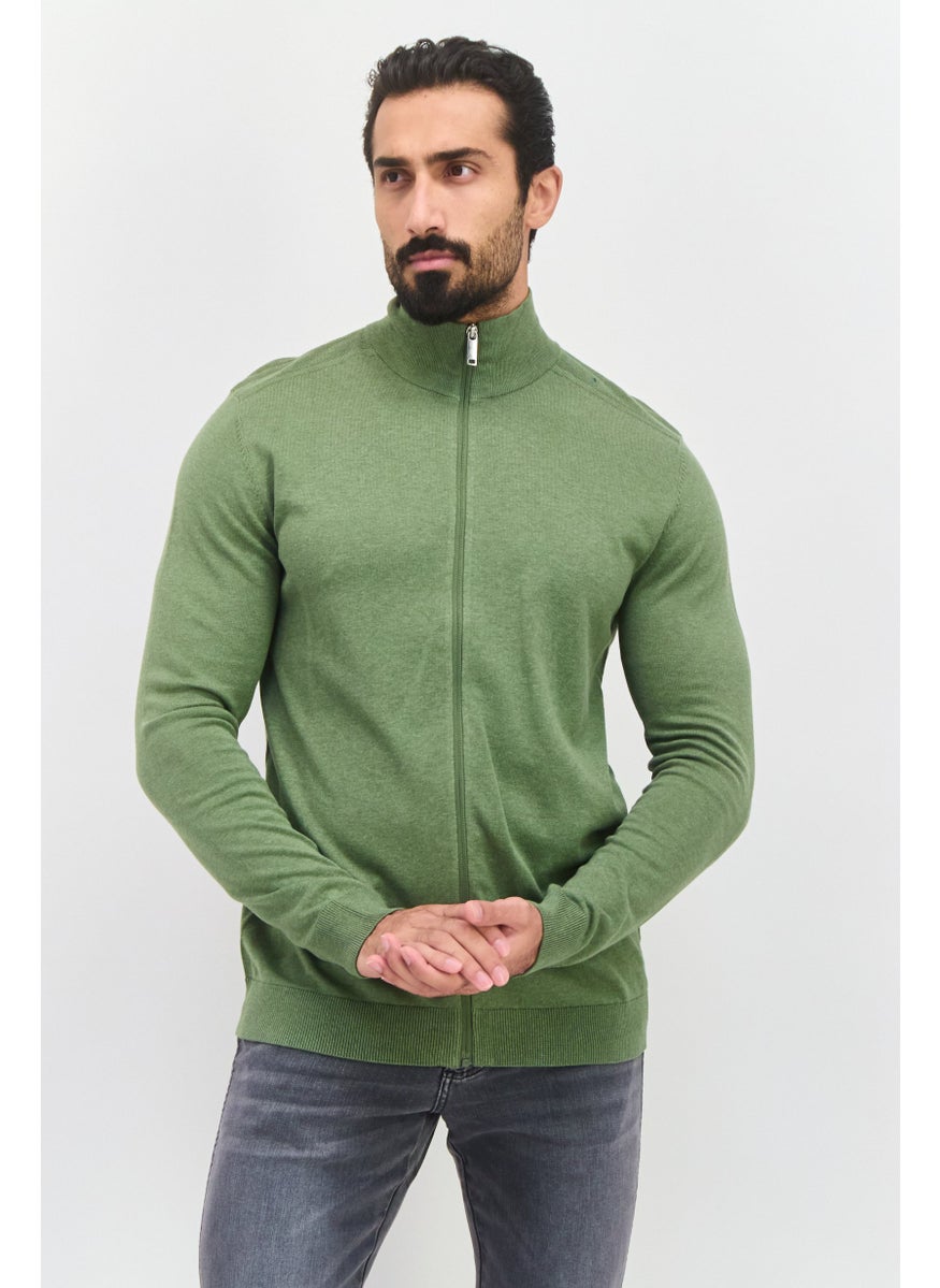 Selected Homme Men Mock Neck Long Sleeve Textured Sweatshirt, Green  - Image 1