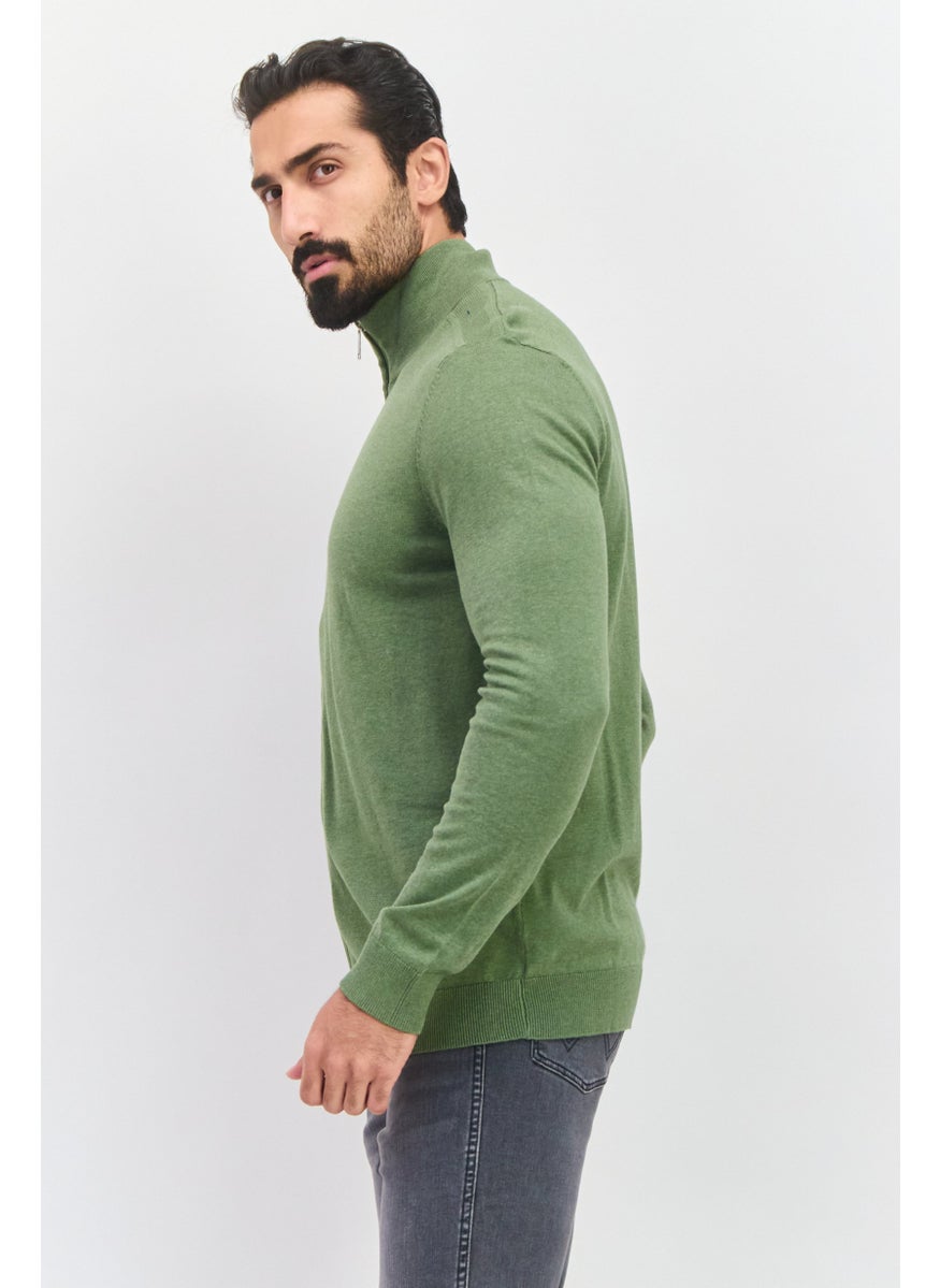 Selected Homme Men Mock Neck Long Sleeve Textured Sweatshirt, Green  - Image 3