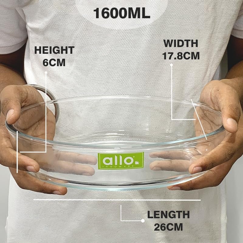 Allo Borosilicate Oval Glass Baking Dish, Baking Tray, Oven and Microwave Safe, 1600ml, Transparent - Image 2