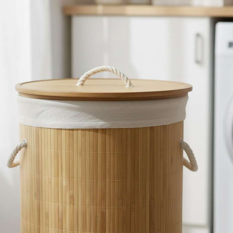 Pan Home Foldable Bamboo Round Laundry Hamper - Natural - Image 3