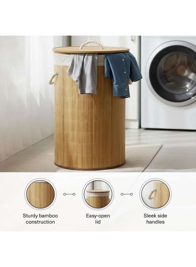Pan Home سلة غسيل دائرية قابلة للطي من الخيزران - طبيعية - Image 5
