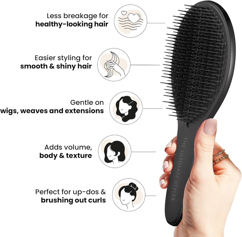 TANGLE TEEZER | The Ultimate Styler Hairbrush | Maintains & Blends Wigs, Weaves, Extensions & Clip-Ins | Finishing Brush for Adding Volume, Texture, Shine & Brushing Out Curls | Jet Black - Image 4