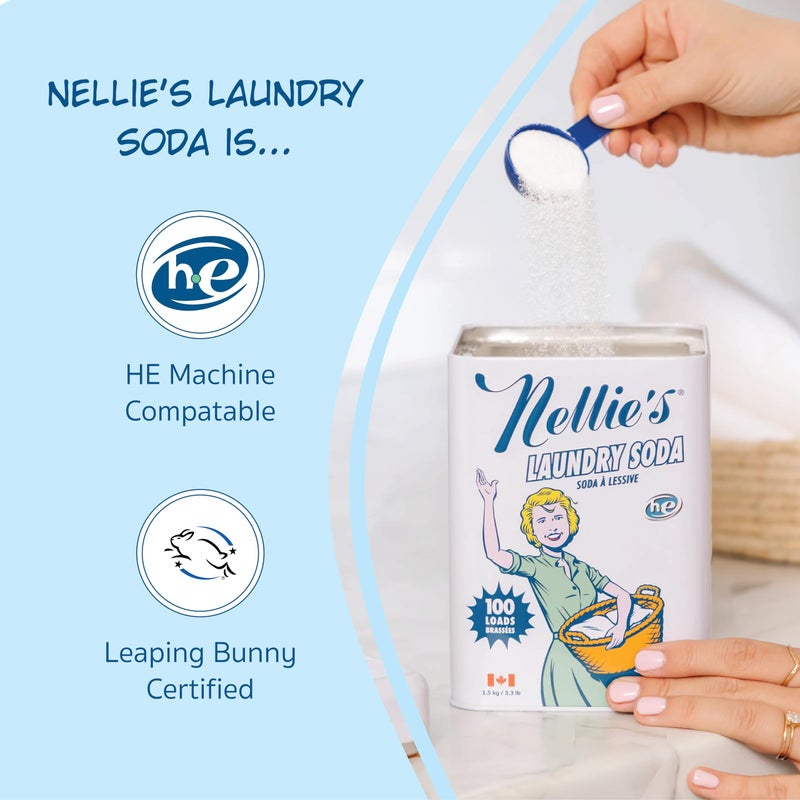 Nellie's Laundry Soda - Concentrated Laundry Detergent Powder - 100 Load - Gentle on Skin and Environment - Fragrance-Free - (Made in Canada) - Image 2