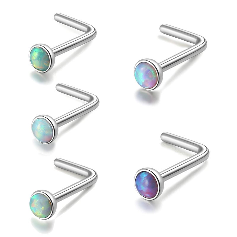 Lantine Nose Rings l Shaped Surgical Steel l Bend 20g 2mm Real Opal Nose Stud Set 1/4 inch - Image 1