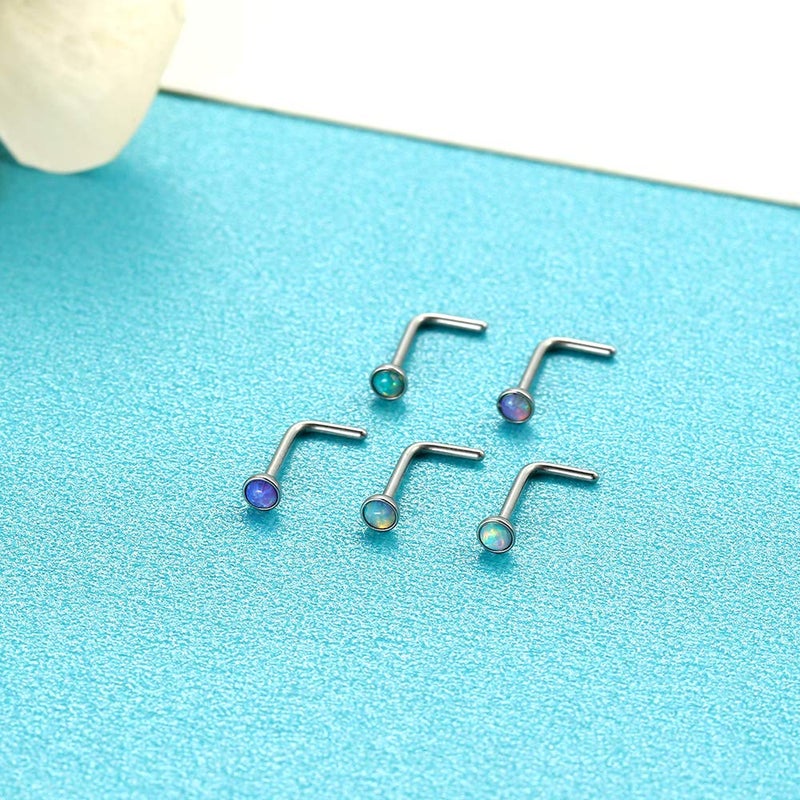 Lantine Nose Rings l Shaped Surgical Steel l Bend 20g 2mm Real Opal Nose Stud Set 1/4 inch - Image 2