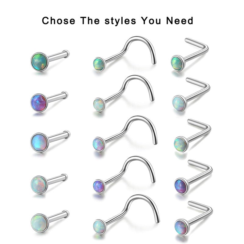 Lantine Nose Rings l Shaped Surgical Steel l Bend 20g 2mm Real Opal Nose Stud Set 1/4 inch - Image 4