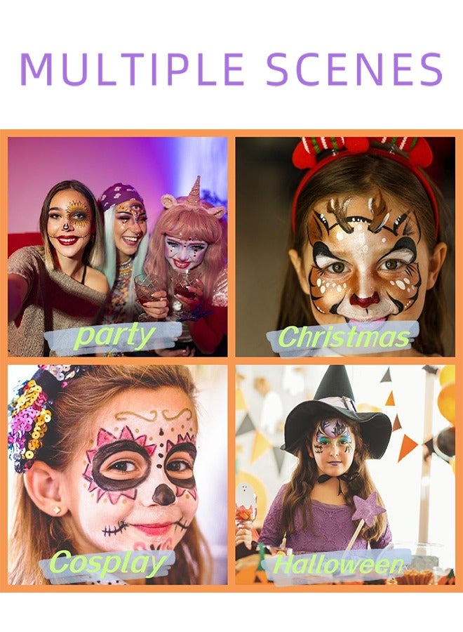 poetry shadow Face Painting Kit for Kids - 15 Color Large Water Based Makeup Paints with Stencils, 2 Brushes, Makeup Kit, Safe Professional Body & Face Paint Kit - Image 2