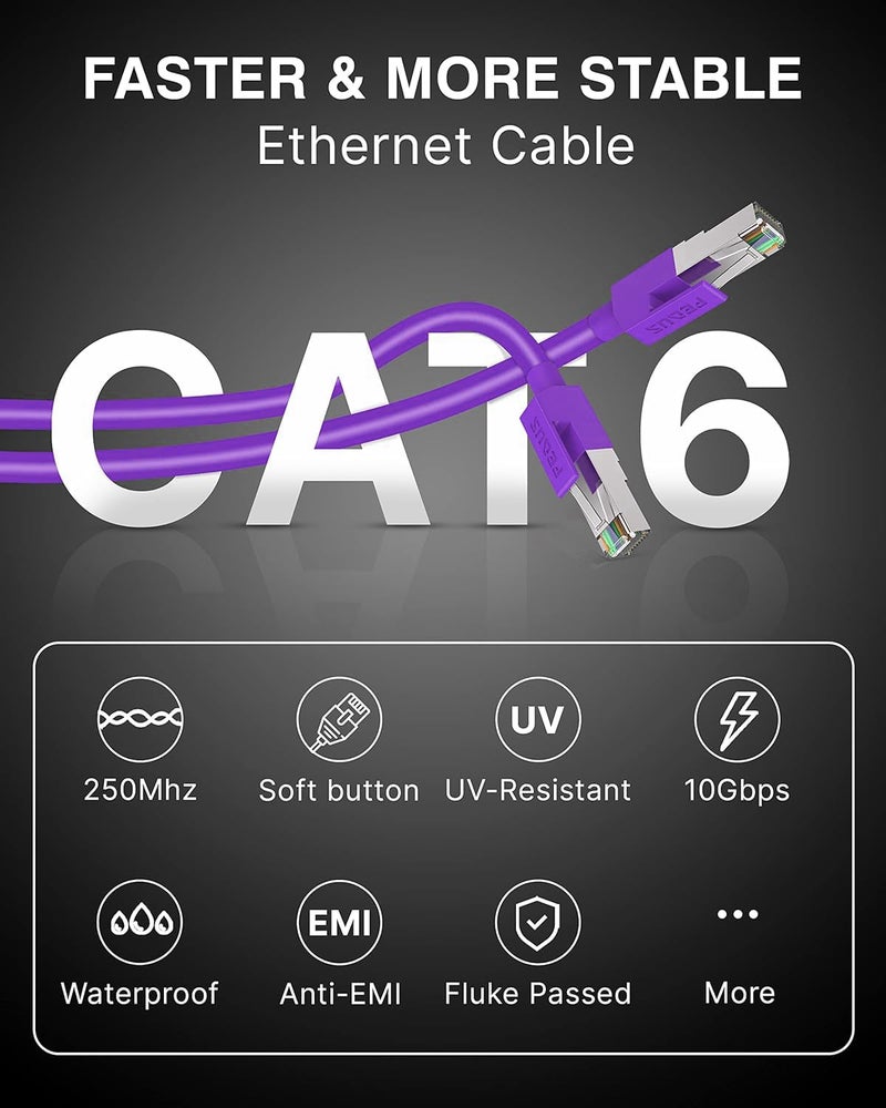 FEDUS كابل إيثرنت Cat6، 10 متر عالي السرعة 550MHZ / سرعة 1 جيجابت كابل LAN UTP، كابل شبكة إنترنت RJ45، سلك LAN، كابل كمبيوتر باتش جيجابت فئة 6 باللون الأرجواني - Image 2