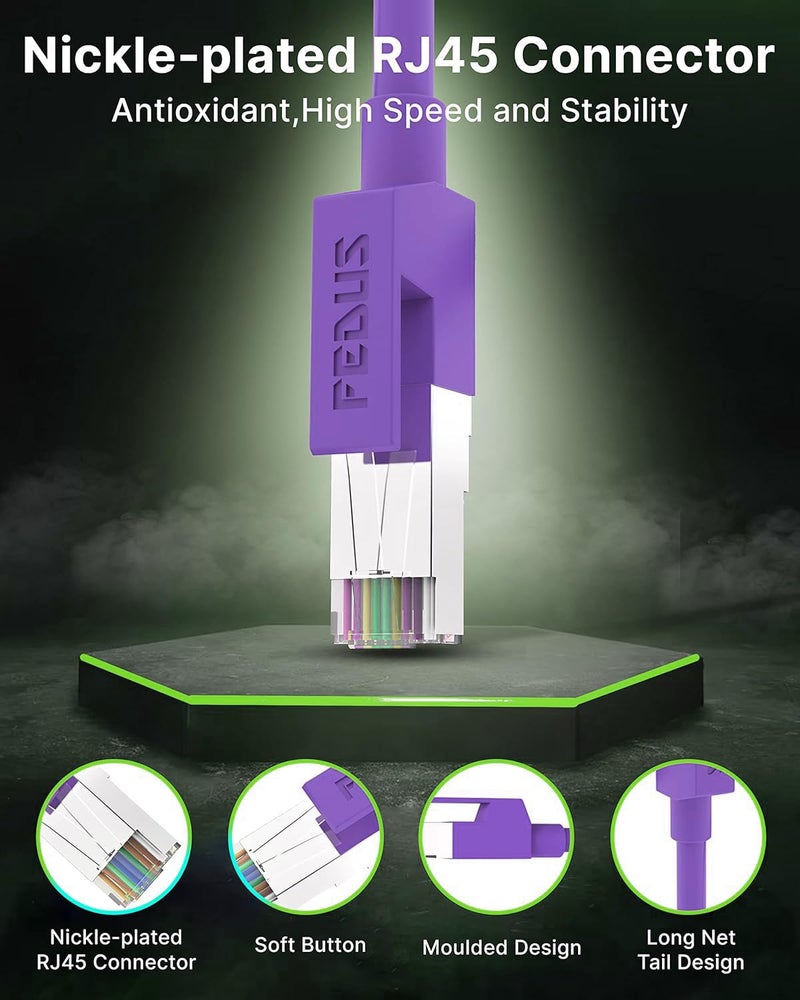 FEDUS كابل إيثرنت Cat6، 10 متر عالي السرعة 550MHZ / سرعة 1 جيجابت كابل LAN UTP، كابل شبكة إنترنت RJ45، سلك LAN، كابل كمبيوتر باتش جيجابت فئة 6 باللون الأرجواني - Image 4