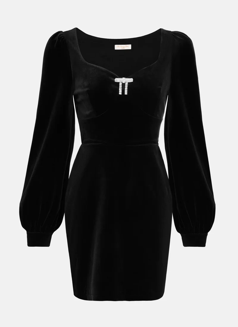 Lichi Velvet mini dress with rhinestone bow