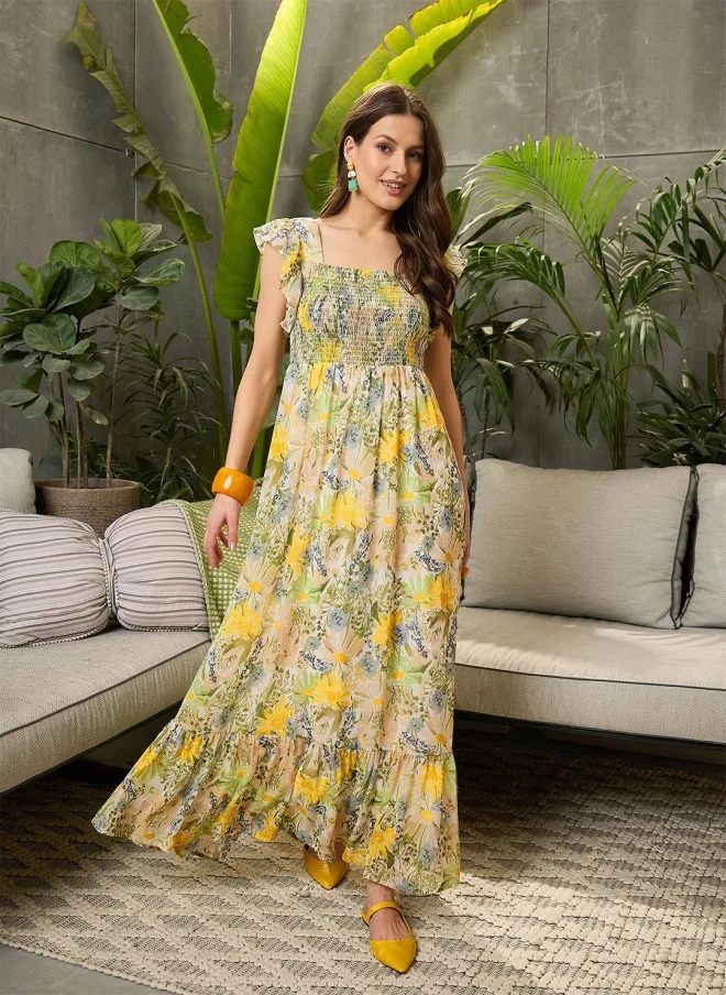 ساسافراس Floral Print Georgette Maxi Dress for Women