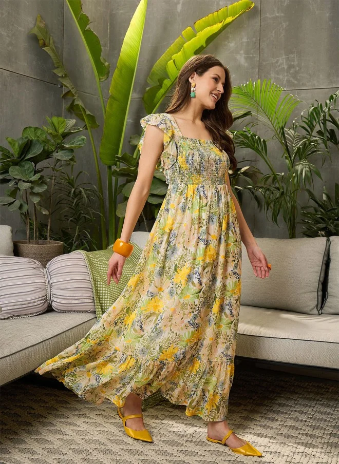 ساسافراس Floral Print Georgette Maxi Dress for Women