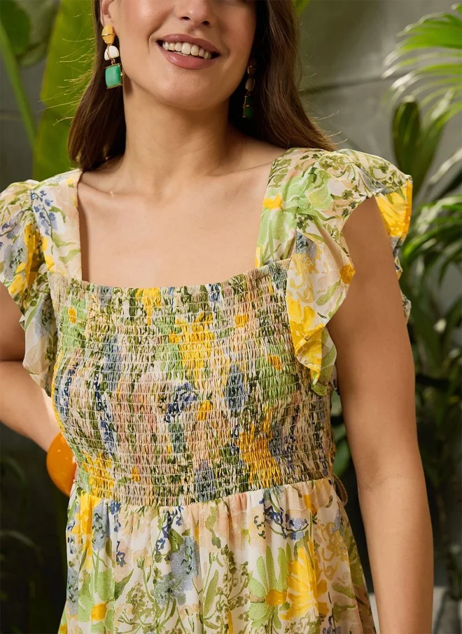 ساسافراس Floral Print Georgette Maxi Dress for Women