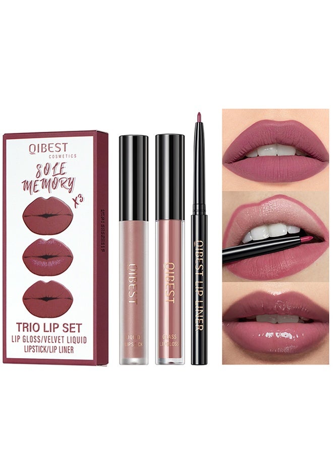 كيو آي بست تريو ليب ست ملمع شفاه / أحمر شفاه سائل مخملي / محدد شفاه ، أحمر شفاه سائل مرطب ملمع شفاه محدد شفاه كريمي بنفسجي روز 01 - Image 1
