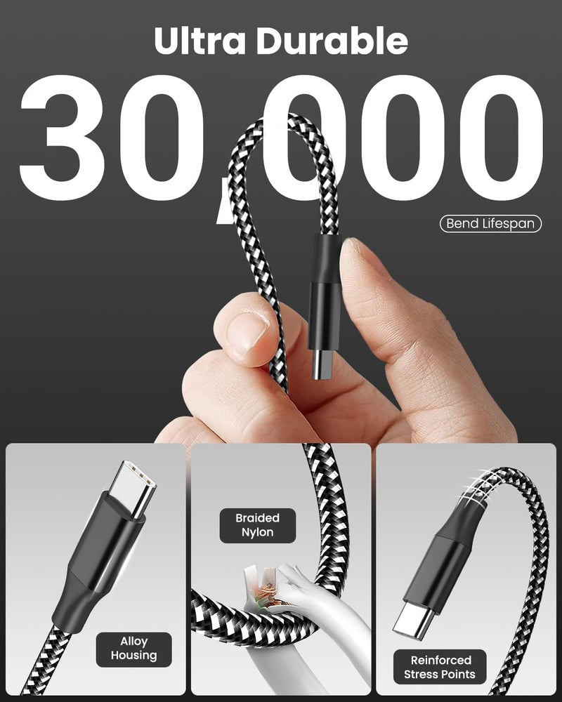 Bkayp USB C to USB C Cable, 3 Pack 10FT 60W Type C Nylon Braided Charger Cord Fast Charging for iPhone 17 16 15 Series iPad MacBook CarPlay and More (Black) - Image 4