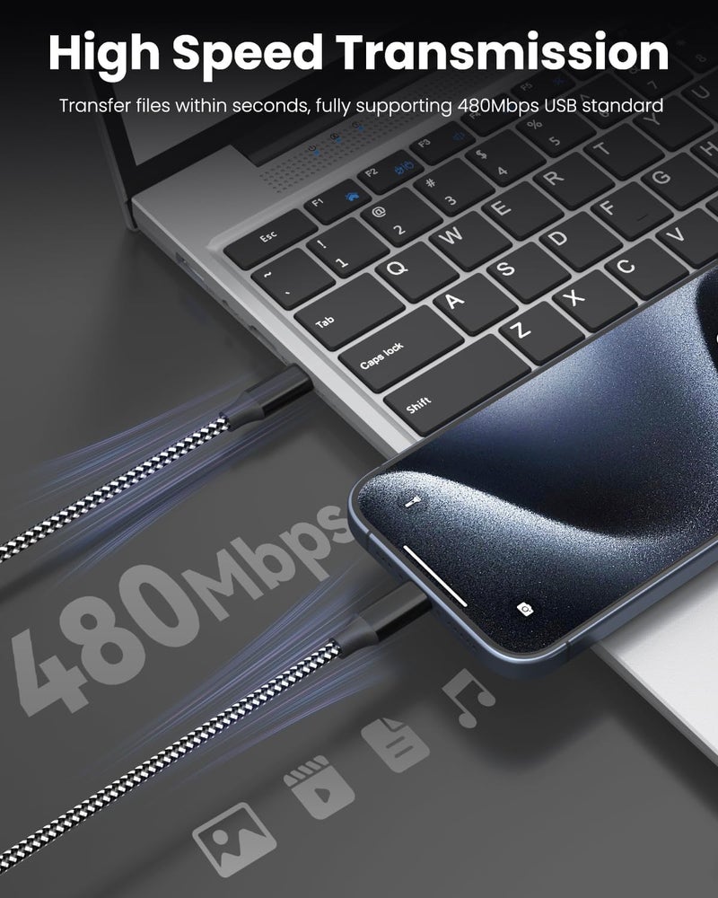 Bkayp USB C to USB C Cable, 3 Pack 10FT 60W Type C Nylon Braided Charger Cord Fast Charging for iPhone 17 16 15 Series iPad MacBook CarPlay and More (Black) - Image 5
