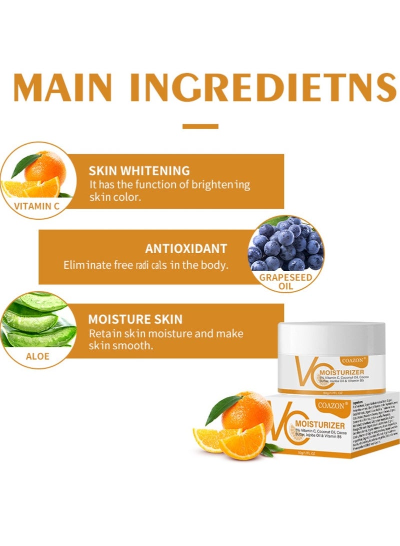 COAZON 50ml Vitamin C Moisturizing Cream Glow Boosting Moisturizer Skin Repairing Cream Reduce Sunspots and Anti Aging Facial Cream with Organic Ingredients for All Skin Types - Image 4