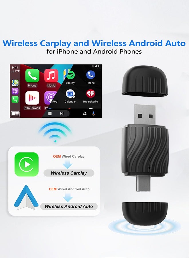 ديقيساند محول لاسلكي CarPlay وAndroid Auto للسيارة، التوصيل والتشغيل، بدون تأخير، اتصال سريع، تحويل CarPlay/Android Auto السلكي إلى لاسلكي، لأجهزة iPhone وهواتف Android - Image 1