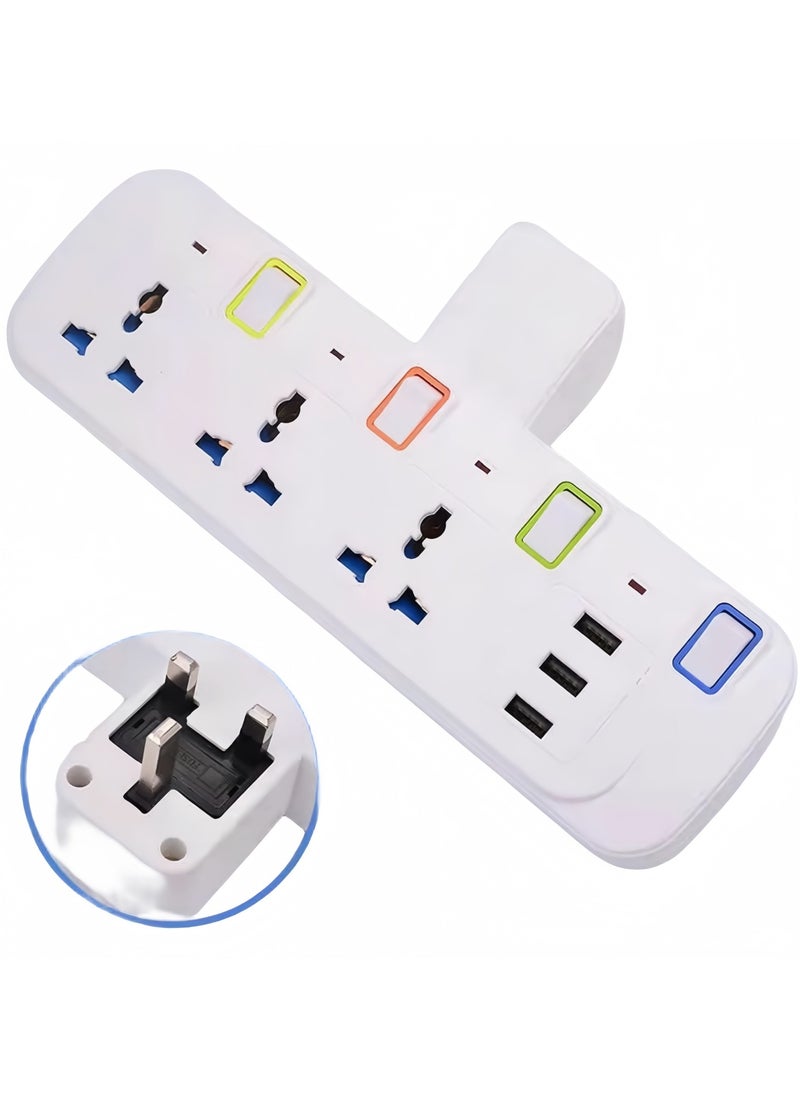 DRAVEN - GG Universal Multi Plug Extension Socket Adapter with 3 USB, 3 Way Wall Charger Multi Plug Power Extension Adapter Electrical Power Extender Outlet Charging Station UK 3 Pin  - Image 1