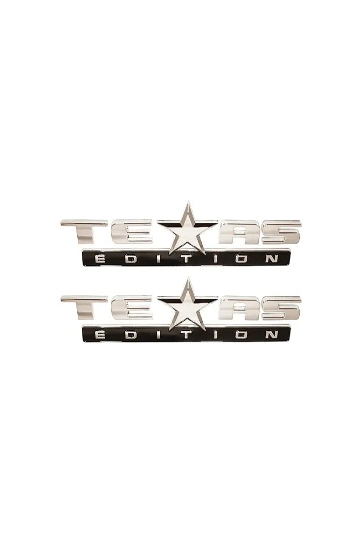 Muzzys (SET OF TWO) CHROME and BLACK Texas Edition 3M Stick On Emblem Badge FITS GMC Sierra Chevy Silverado Sierra Suburban Tahoe Ford F150 Dodge Ram Nissan Titan Truck