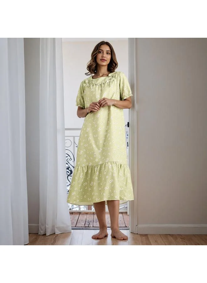 Aadaraya Floral Print Square Neck Night Dress