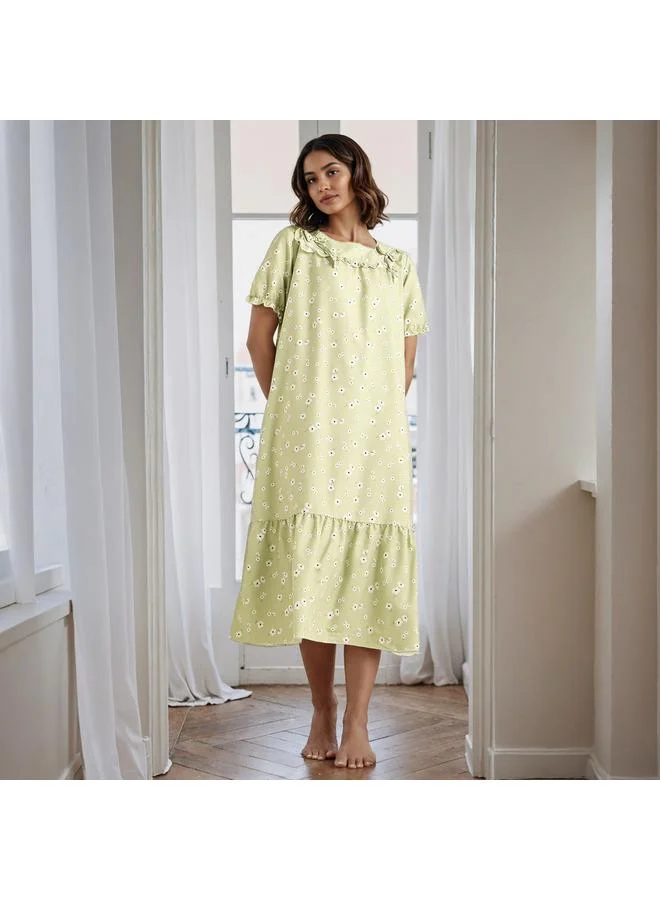 Aadaraya Floral Print Square Neck Night Dress