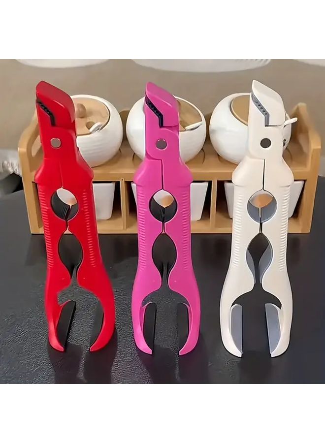 3 In 1 Heavy Duty Non Slip Kitchen Clamp Tool Rose Pink One Touch Lever Lock Heat Resistant Dish Opener Can Opener Plate Holder With PET Grip For Hot Pots Pans Dishes BBQ Outdoor Small Spaces - Image 1