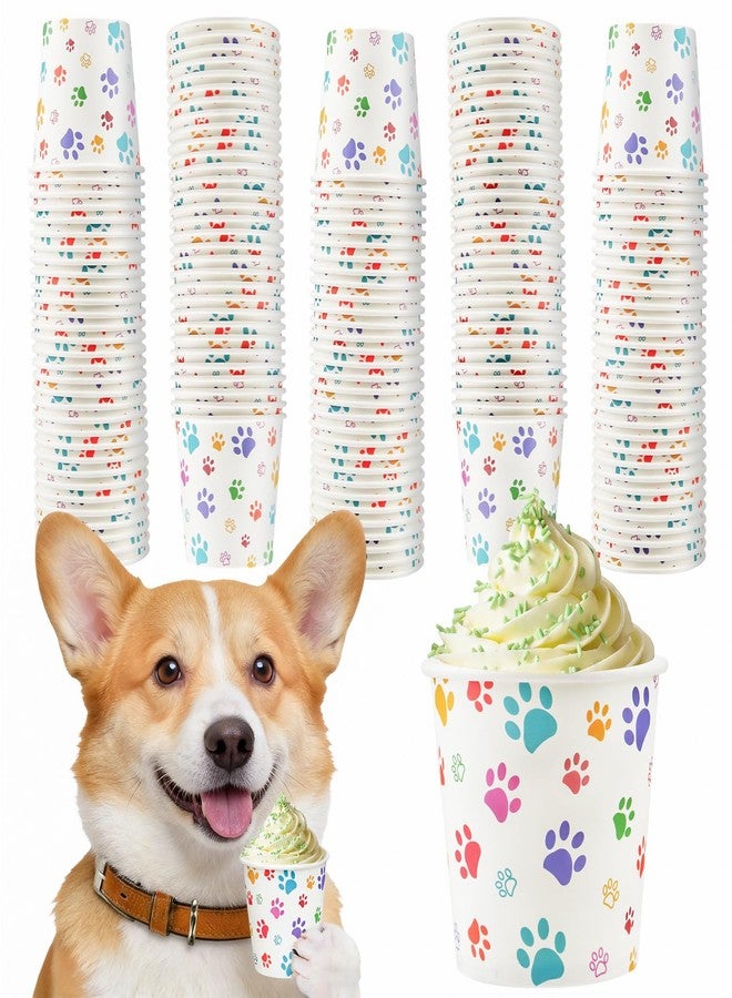 Hokoad 100 Pcs 3 oz Tiny Paper Cups, Disposable Pup Cups for Dogs Whip Cream, Dog Paw Pattern Mouthwash Cups, Pet Theme Birthday Party Supplies for Dog Birthday Travel Puppy Food Treat Feeding - Image 1