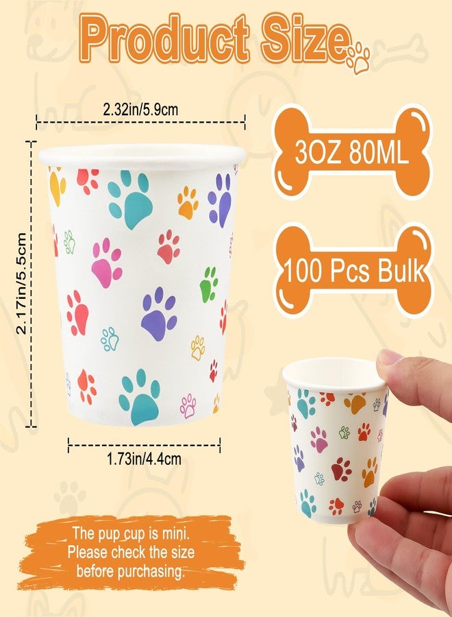 Hokoad 100 Pcs 3 oz Tiny Paper Cups, Disposable Pup Cups for Dogs Whip Cream, Dog Paw Pattern Mouthwash Cups, Pet Theme Birthday Party Supplies for Dog Birthday Travel Puppy Food Treat Feeding - Image 2