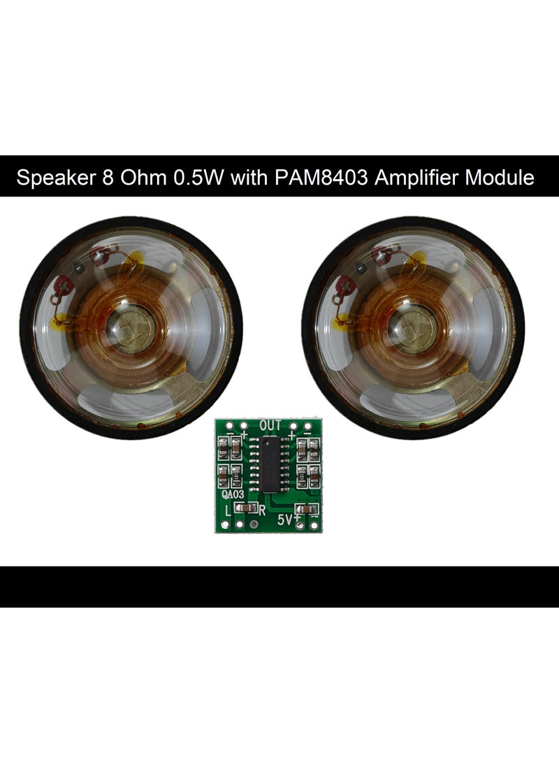 2-Pieces 8 Ohm 0.5W Mini Speakers with PAM8403 Audio Amplifier Module for DIY Electronics and Arduino Projects - Image 1