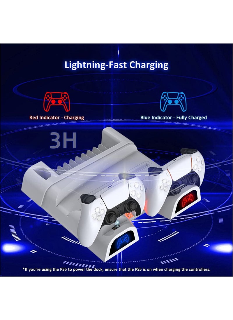 كينجتوب - قاعدة تبريد PS5 مع مراوح إضاءة LED ومحطة شاحن وحدة تحكم مزدوجة لجهاز Playstation 5 و 10 فتحات ألعاب ، أبيض - Image 1