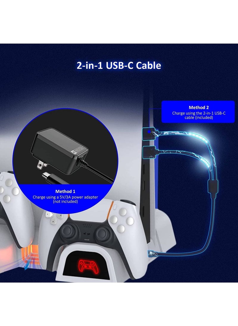 كينجتوب - قاعدة تبريد PS5 مع مراوح إضاءة LED ومحطة شاحن وحدة تحكم مزدوجة لجهاز Playstation 5 و 10 فتحات ألعاب ، أبيض - Image 1