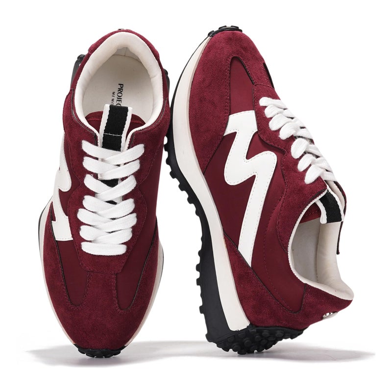 Project Cloud Trendy Fashion Sneakers for Women 2026 - Memory Foam and Non-Slip Comfortable Casual Ladies Shoes for Womens Fashion Sneakers - Lightweight Lace-up Shoes (LECCO, Burg, 8.5) Burgundy - Image 1