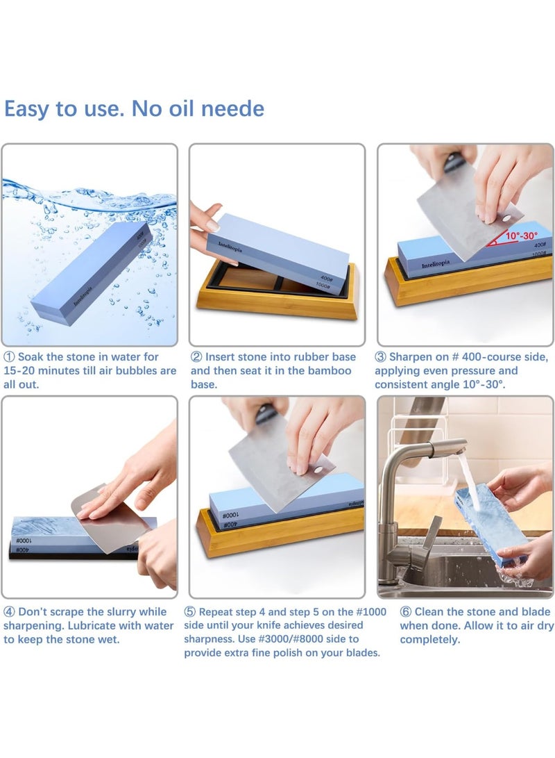 مجموعة حجر شحذ السكاكين 4 في 1 (400/1000/3000/8000 جريت) - مجموعة شحذ سكاكين المطبخ والخارجية مع الملحقات - Image 4
