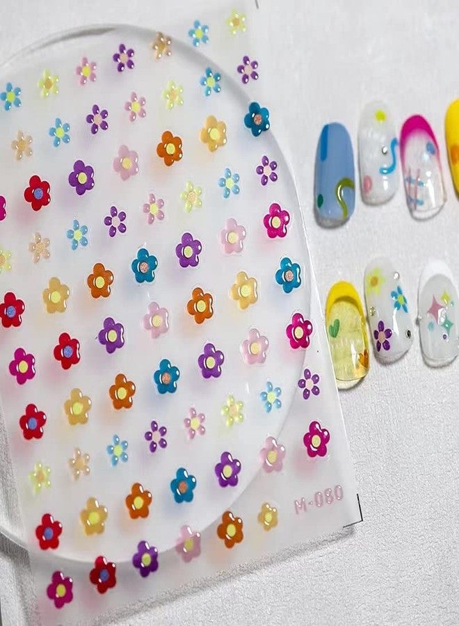 Dedyel New 5D Colorful Flowers Jelly Nail Stickers Cute Lines Colorful Peach Heart Nail Stickers for Nail Art Design DIY Colorful Creative Self-Adhesive Nail Art Stickers for Women Girls Kids (3 Sheets) - Image 1