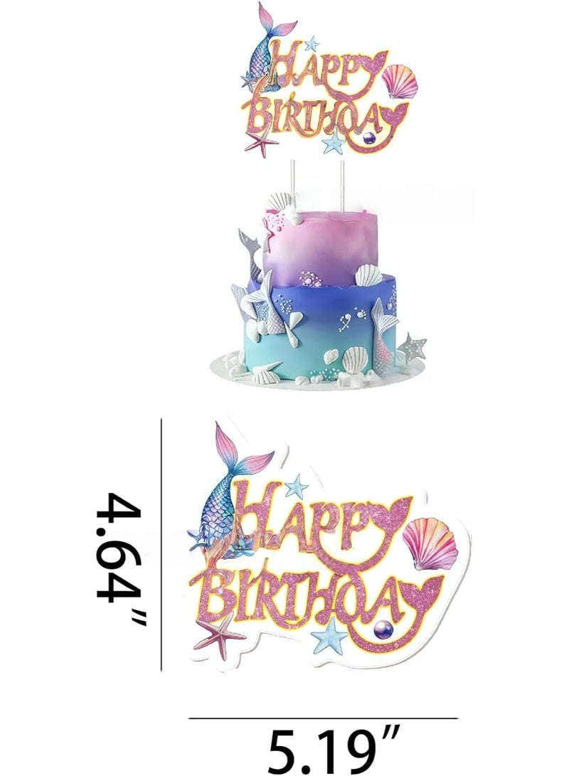 Bukela Mermaid-Themed Birthday Party Decorations, Sweet Happy Birthday Banner, Cute Shell & Sea Horse Hanging Swirls & Cake Toppers – Dreamy Party Supplies - Image 2