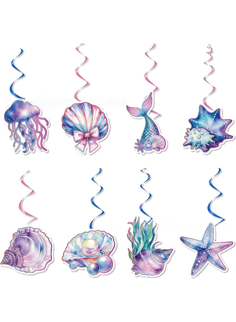 Bukela Mermaid-Themed Birthday Party Decorations, Sweet Happy Birthday Banner, Cute Shell & Sea Horse Hanging Swirls & Cake Toppers – Dreamy Party Supplies - Image 3