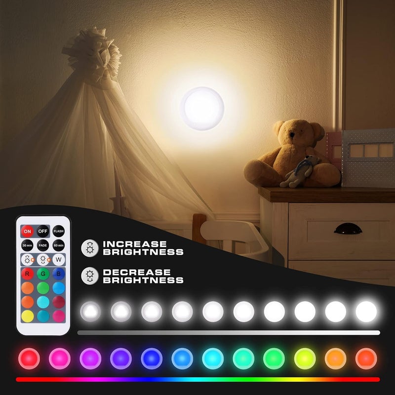 إيفربايت إضاءة لمسية من EverBrite، ضوء دفع، أضواء LED دائرية مع 12 لون RGB، ضوء لمسي لاسلكي تحت الخزانة، 80 لومن كإضاءة ليلية للخزانة، غرفة النوم، الجدار، الفصل الدراسي، تشمل 18 بطارية AAA، عبوة من 6 قطع - Image 3