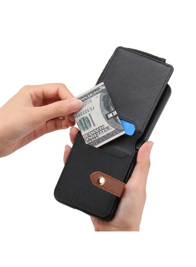 اس-توب جراب لهاتف Samsung Galaxy Z Flip5 5G، جراب هاتف جلدي بسحاب عمودي مع حلقة ومحفظة - Image 5