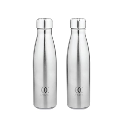Omichef Ozone Stainless Steel 1000ML Single Walled & Fridge Water Bottle Ideal for Yoga/Gym/Sports/Home/Office and BPA Free & Leak-Proof (Pack of 2) - Image 1