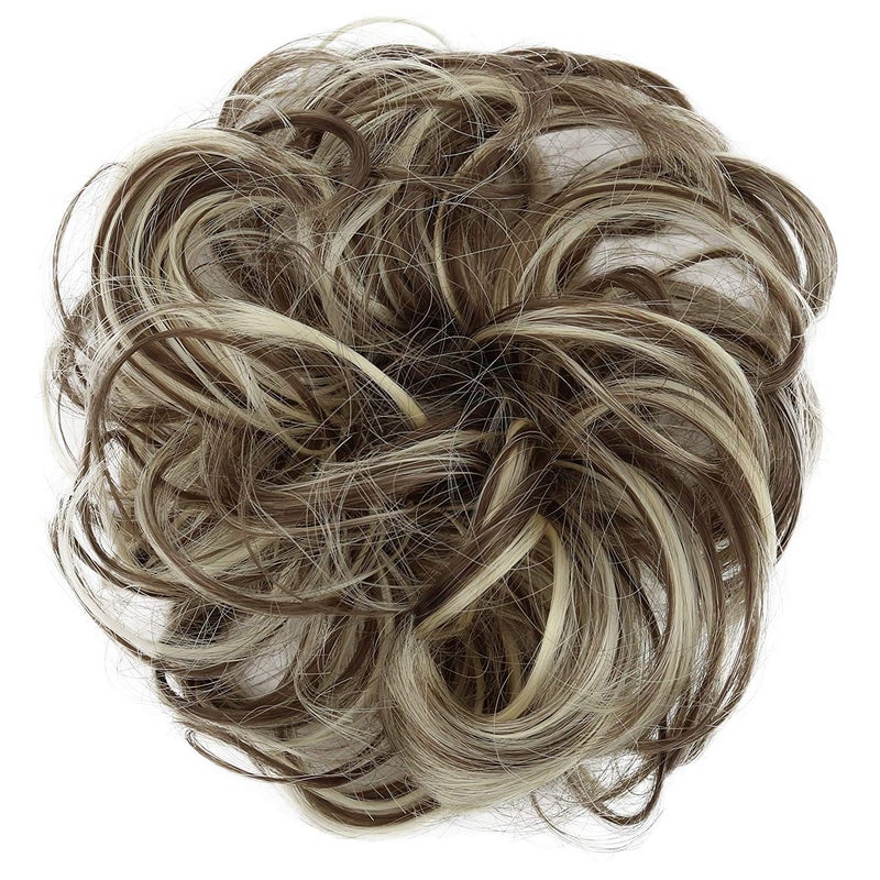 CAISHA Messy Scrunchie Bun Voluminous Wavy Hairpiece Heatresistant Synthetic Fibres Light Brown Light Blonde Mix G38A