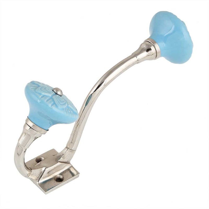 Indian-Shelf IndianShelf 4 Packs Decorative Coat Hooks Unique Wall Hooks Kids Ceramic Coat Rack Wall Mounted Blue Towel Holder Nursery Hangers - Image 1